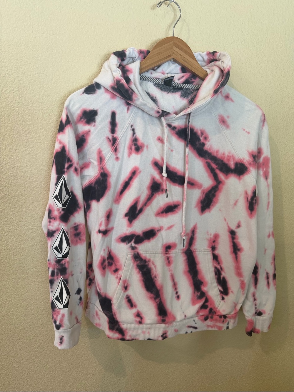 Volcom Men’s White, Pink & Black Tie-Dye Crewneck Hoodie